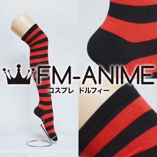 Red & Black Over Knee Thigh High Striped Socks Fashion Cosplay Anime Lolita Punk