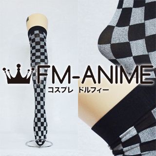Black & Gray Square Over Knee Thigh High Socks Fashion Cosplay Anime Lolita Punk