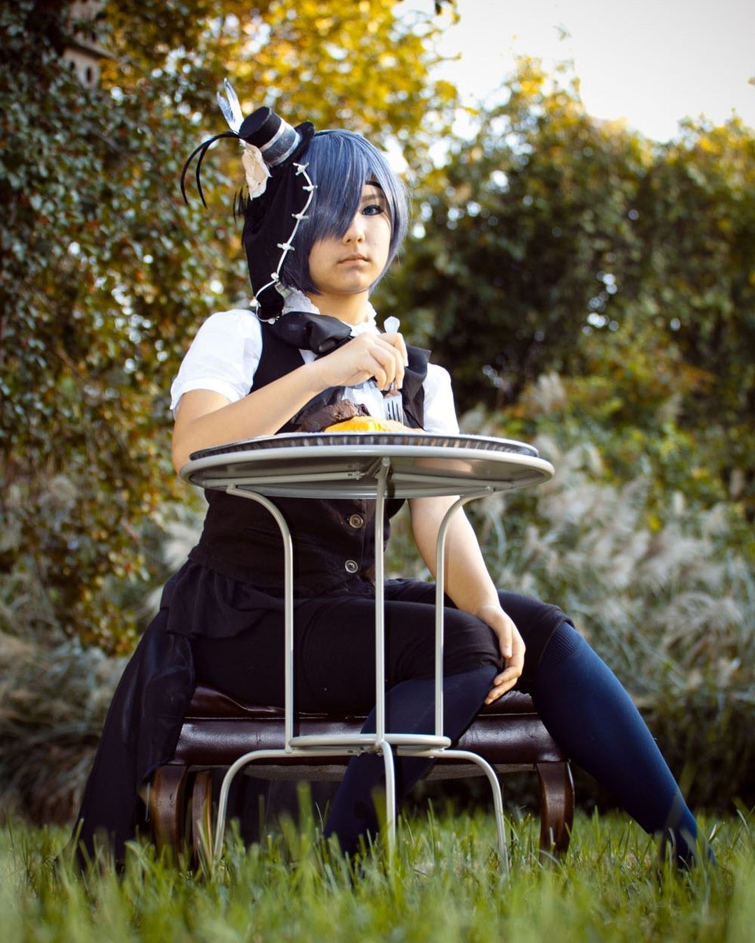 Male Costume Wig Mix Color Short Straight Cosplay Wig for Black Butler Ciel+Wig Cap+Eye Pad